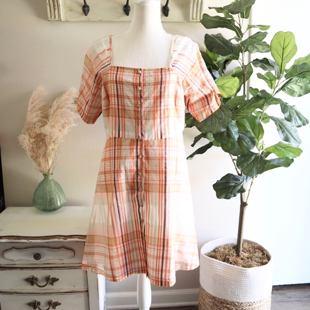Madewell plaid print organza summer dress